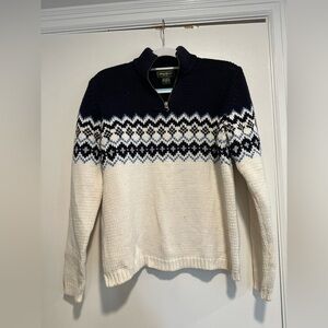 Eddie Bauer Sweater Mens Sz:M Navy/cream Fair Isle 1/4 Zip Pullover Cotton Blend